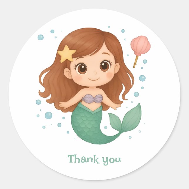 Simple cute little mermaid classic round sticker (Front)