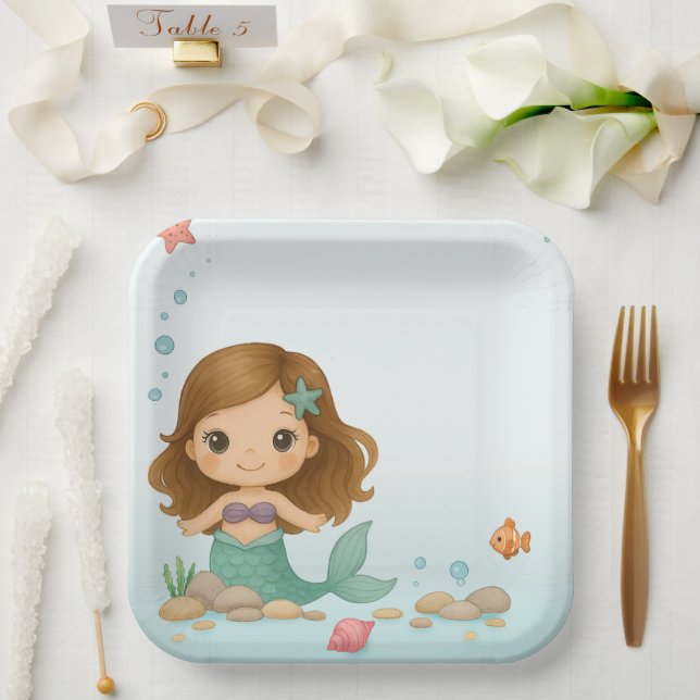 Simple cute little mermaid paper plate (Wedding)
