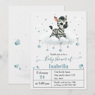 Simple cute little zebra baby shower invitation