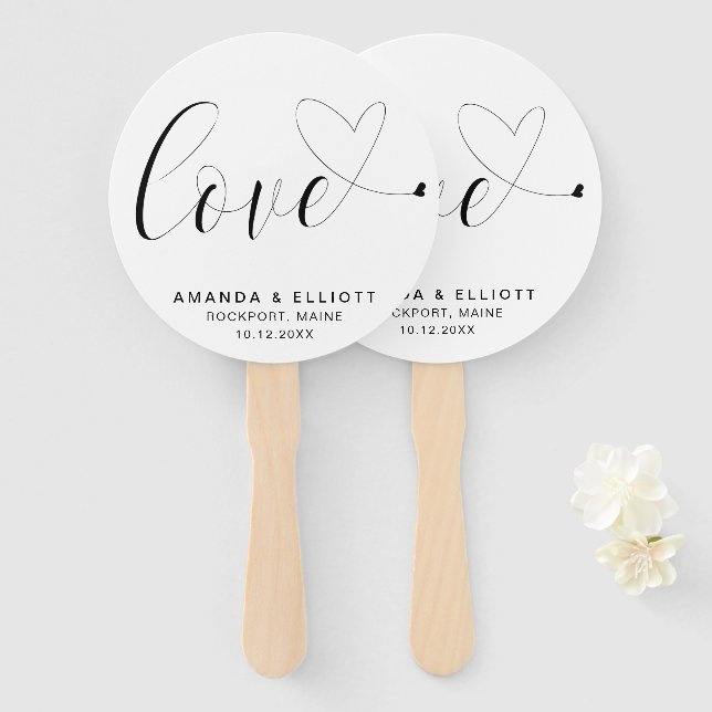 Simple Cute Love Heart Wedding Hand Fan (Front and Back)