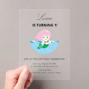 Simple Cute Mermaid Queen Birthday  Acrylic Invitations