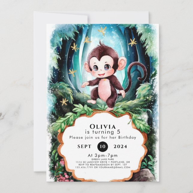 Simple Cute Monkey Birthday Invitation (Front)