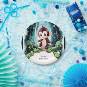 Simple Cute Monkey Birthday Paper Plate