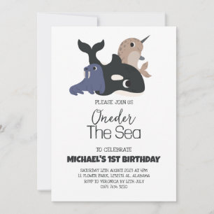 Simple Cute Oneder The Sea 1st Birthday Baby Invitation