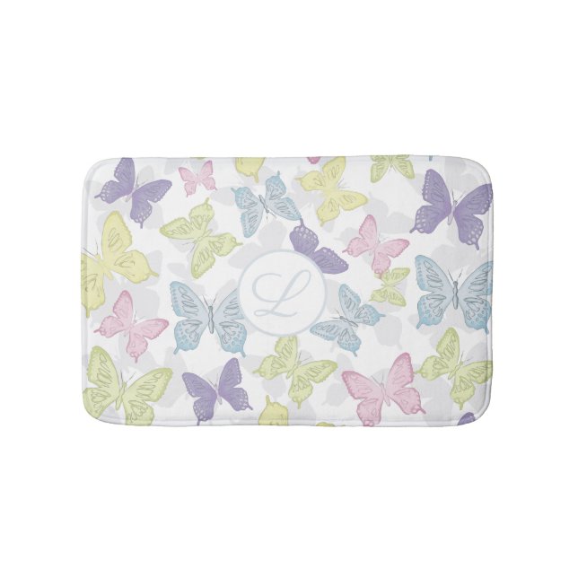 Simple Cute Pastel Botanical Nature Butterflies  Bath Mat (Front)