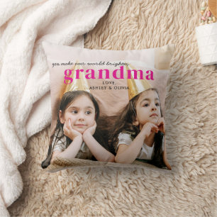 Simple Cute Photo Grandma Gift Keepsake Hot Pink Cushion