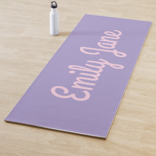 Simple Cute Pink and Purple Script Personalised Yoga Mat