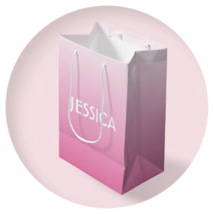 Simple Cute Pink Fading Ombre Gradient & Name Medium Gift Bag