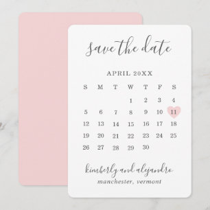 Simple Cute Pink Heart Calender Wedding Save The Date