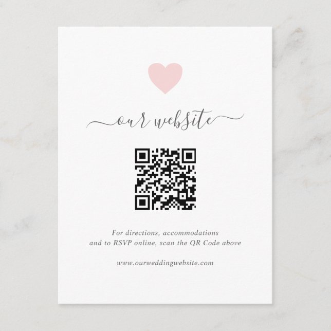 Simple Cute Pink Heart QR Code Website Wedding Enclosure Card (Front)