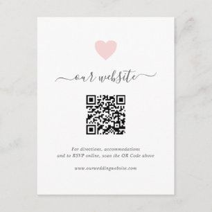 Simple Cute Pink Heart QR Code Website Wedding Enclosure Card