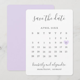 Simple Cute Purple Heart Calender Wedding Save The Date