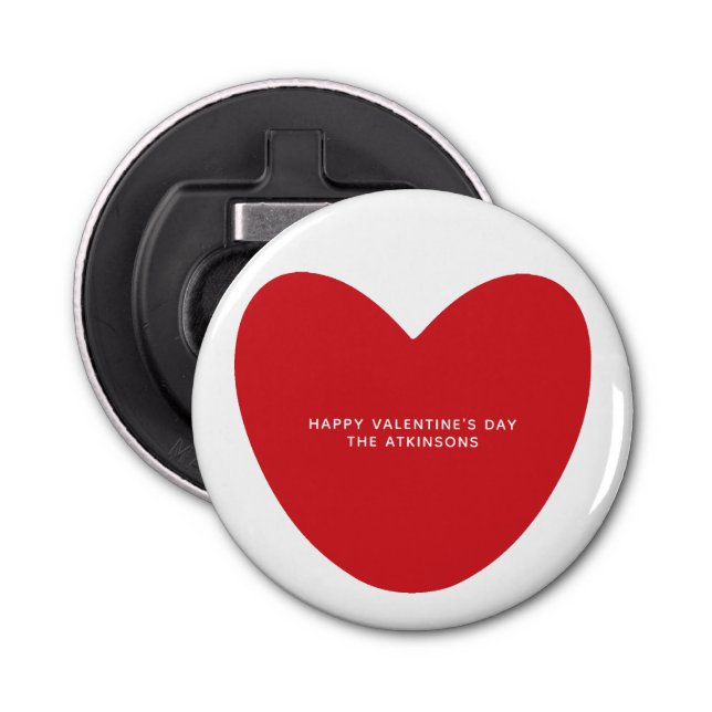 Simple cute red heart personalised Valentine's Day Bottle Opener (Front)