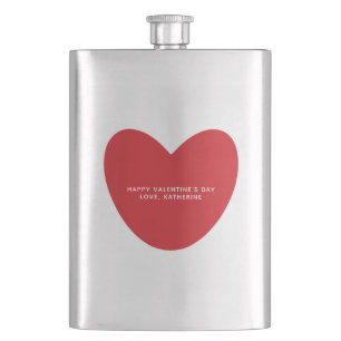 Simple cute red heart personalised Valentine's Day Hip Flask