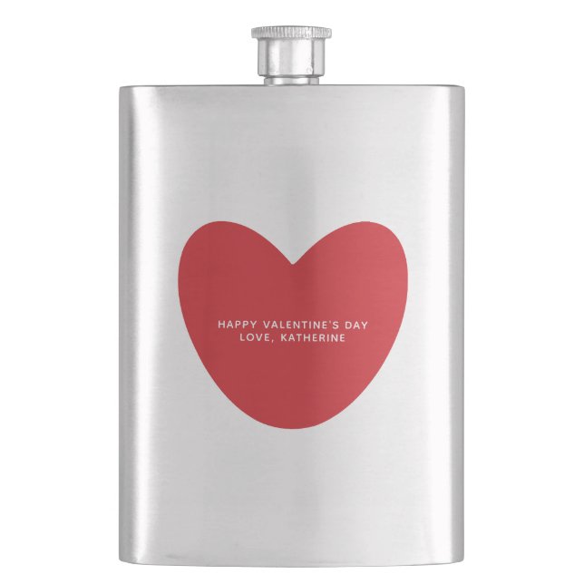 Simple cute red heart personalised Valentine's Day Hip Flask (Front)