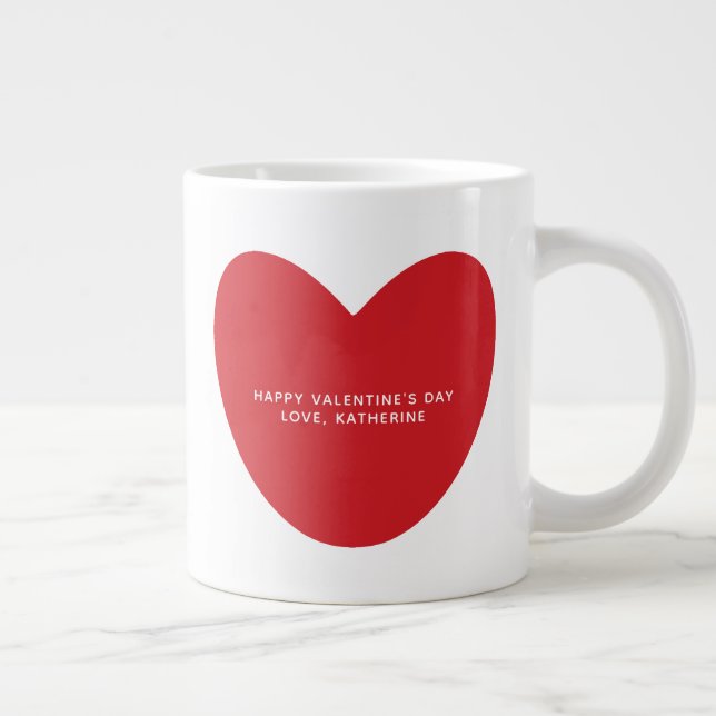 Simple cute red heart personalised Valentine's Day Large Coffee Mug (Right)
