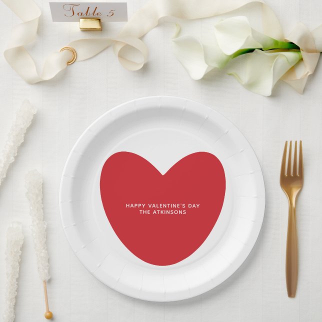 Simple cute red heart personalised Valentine's Day Paper Plate (Wedding)