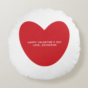Simple cute red heart personalised Valentine's Day Round Cushion