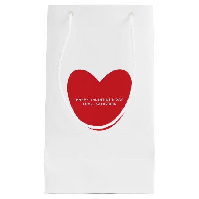 Simple cute red heart personalised Valentine's Day Small Gift Bag (Front)