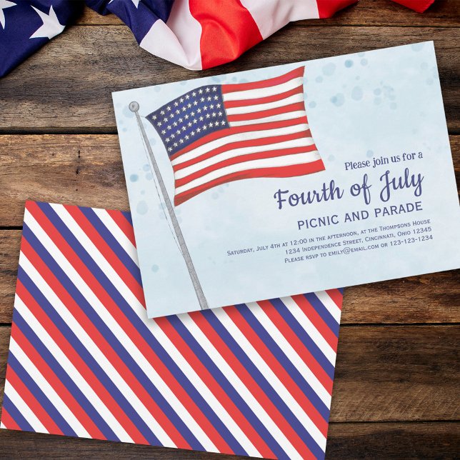 Simple Cute Red White Blue Fourth Of July Flag Invitation (Creator Uploaded)