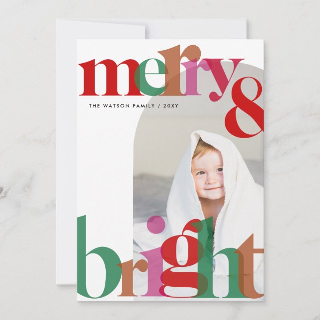 Simple Cute Retro merry and bright Photo Holiday Card (Front)