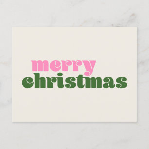 Simple Cute Retro Pink Green Merry Christmas Postcard