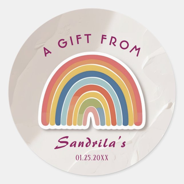 Simple Cute Retro Rainbow Personalised Gift From  Classic Round Sticker (Front)