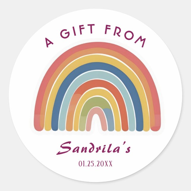 Simple Cute Retro Rainbow Personalised Gift From  Classic Round Sticker (Front)