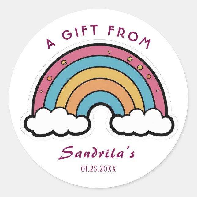 Simple Cute Retro Rainbow Personalised Gift From  Classic Round Sticker (Front)