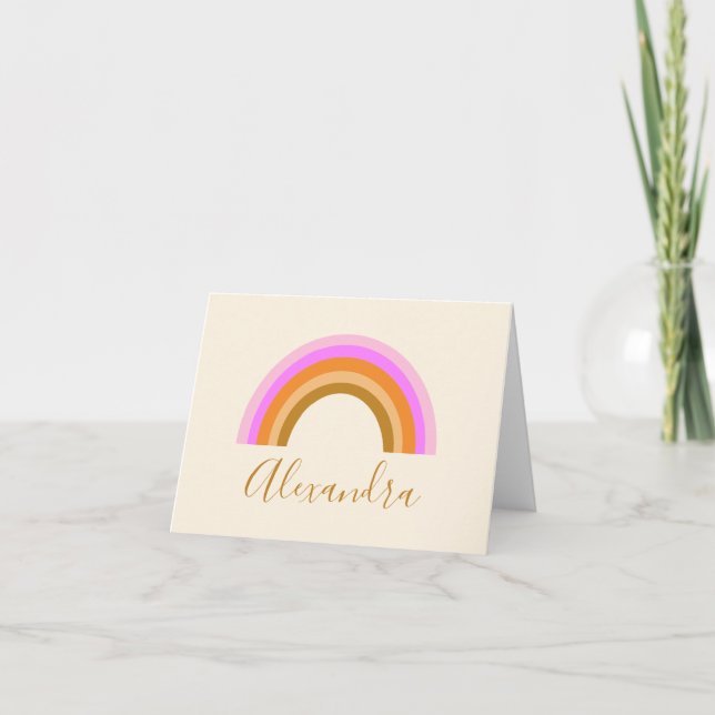 Simple Cute Retro Rainbow Personalised Script Name Note Card (Front)