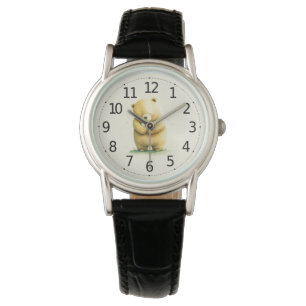Simple Cute Sad Bear Holding a Heart Artwork Watch