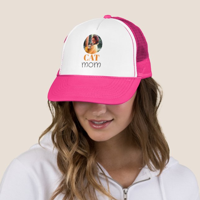 Simple Cute Script Pet owner Cat Mum Photo Trucker Hat (In Situ)