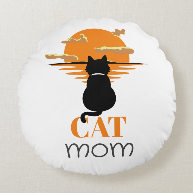 Simple Cute Script Pet owner Cat Mum Round Cushion (Front)