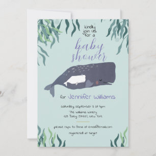 Simple Cute Sea Whale Light Blue Baby Shower Invitation