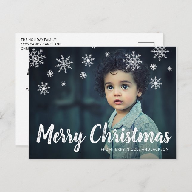 Simple Cute Snowflakes Modern Christmas Holiday Postcard (Front/Back)