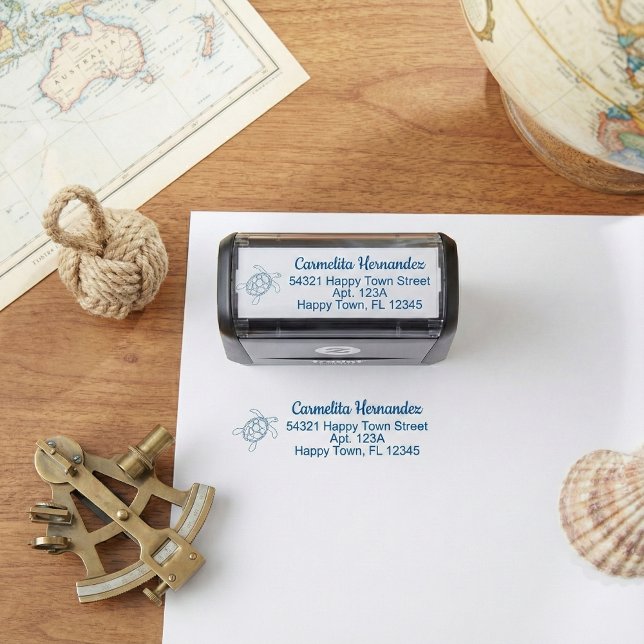 Simple Cute Tropical Turtle Return Address Self-inking Stamp (Creator Uploaded)