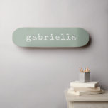 Simple Cute Typewriter Monogram Name Sage Green  Skateboard<br><div class="desc">Simple Modern Girly Cute Monogram Name Sage Green Skateboard with Typewriter Typography</div>