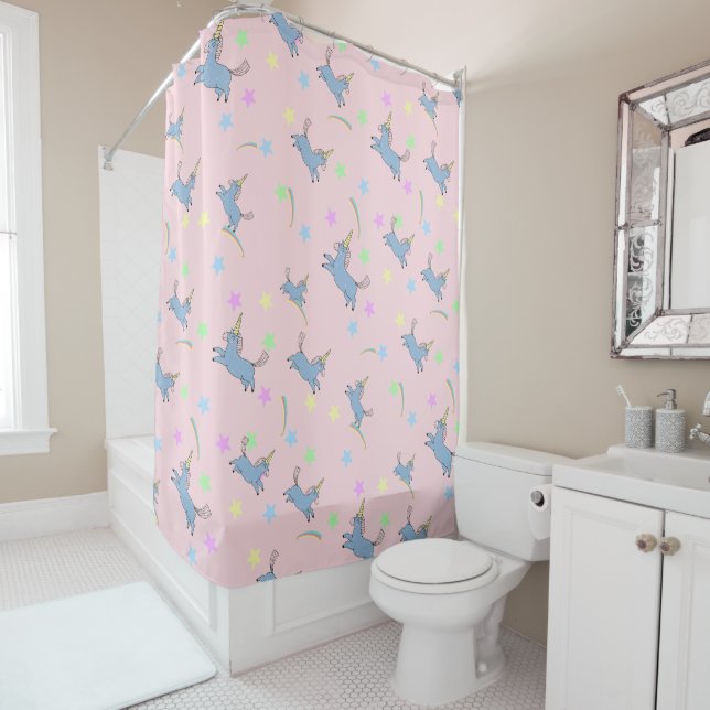 Simple Cute Unicorn rainbow seamless pattern Shower Curtain (In Situ)