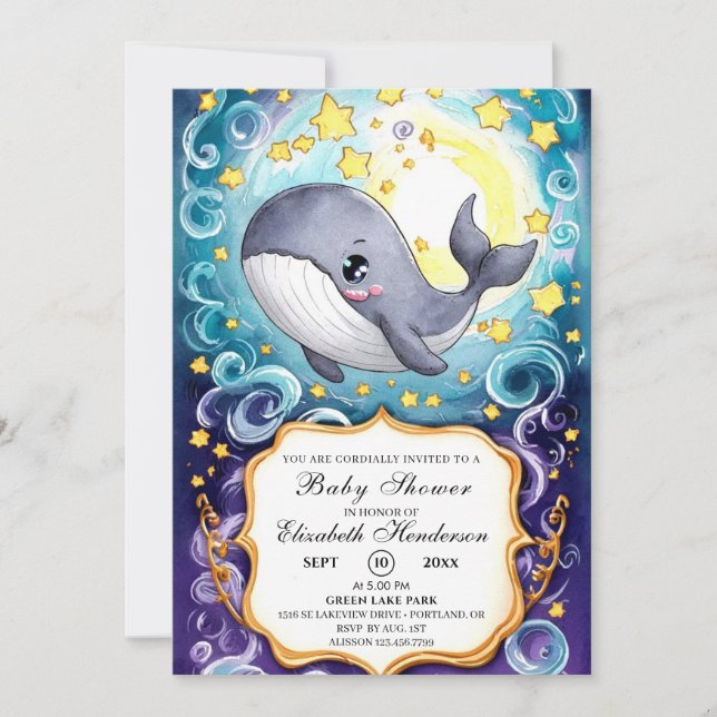 Simple Cute Whale Baby Shower Invitation (Front)