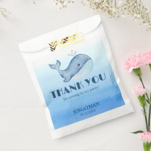 Simple Cute Whale Blue Ocean Birthday Thank You Favour Bags