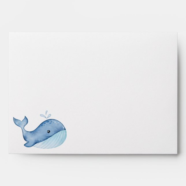 Simple Cute Whale Blue Sea Birthday  Envelope (Front)