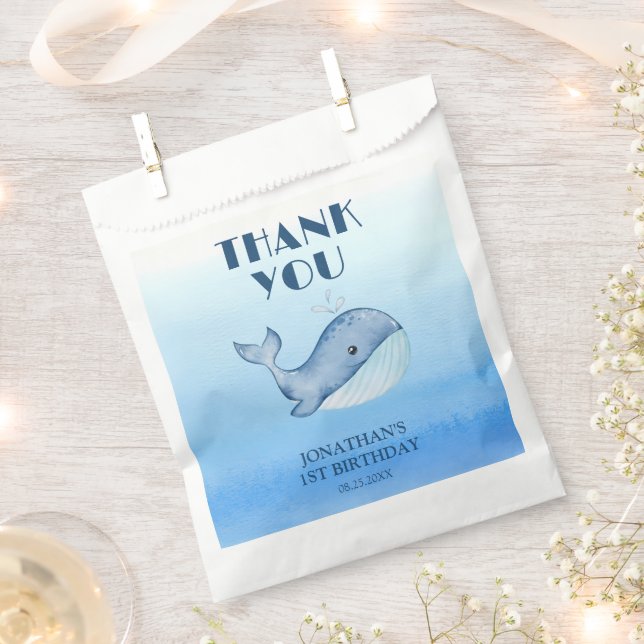 Simple Cute Whale Blue Sea Birthday Thank You Favour Bags (Clipped)