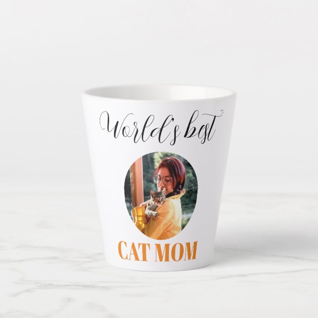Simple Cute World's Best Cat Mum Photo Latte Mug (Front)