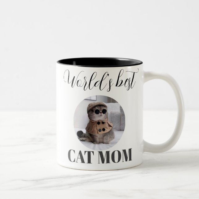 Simple Cute World's Best Cat Mum Photo Two-Tone Coffee Mug (Right)
