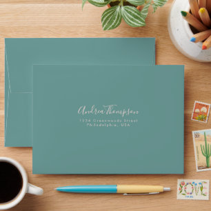 Simple Cyan Green Wedding Envelope