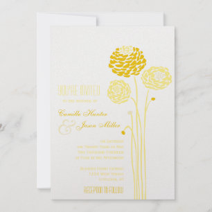 Simple Dahlia - Metallic Gold Wedding Invitation