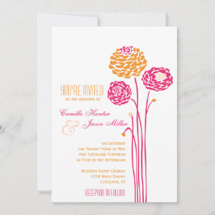 Simple Dahlia - Pink & Orange Wedding Invitation