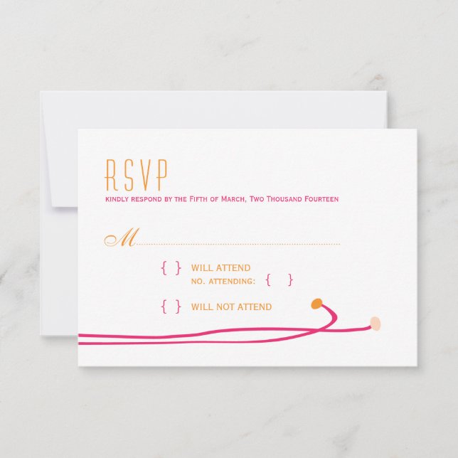 Simple Dahlia - Pink & Orange Wedding RSVP Card (Front)