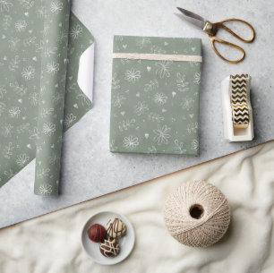 Simple Daisies Sage Green Floral Wrapping Paper