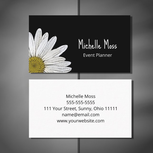 Simple Daisy Botanical Boho Black  Business Card (Creator Uploaded)
